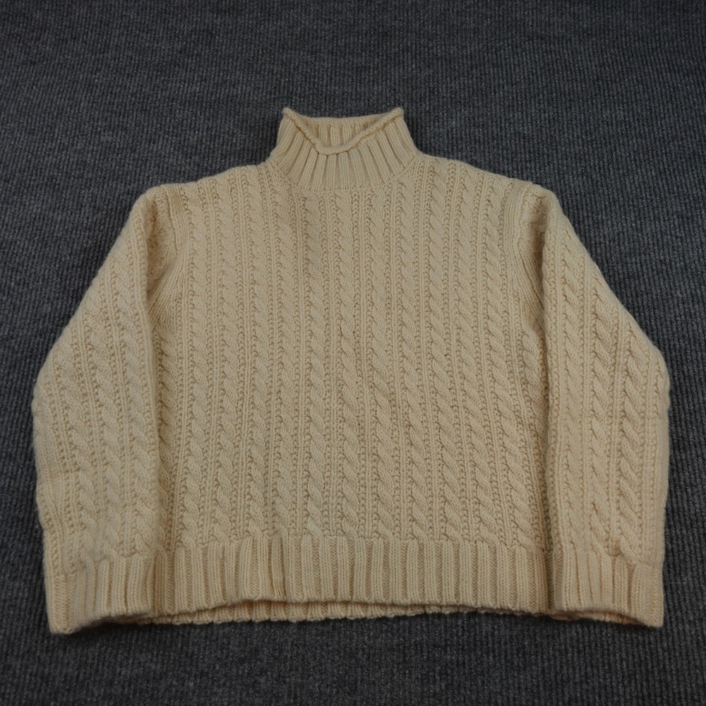 Zara Aaron Levine Sweater Womens Medium White Cable Knit Wool Mock Neck Pullover